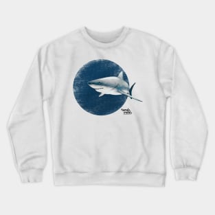 Scuba diving with white shark in deep blue Crewneck Sweatshirt